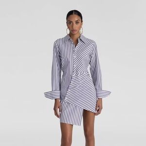 KBB KAHLANA Target M/Medium Long Sleeve The Draped Shirtdress Blue Striped Dress